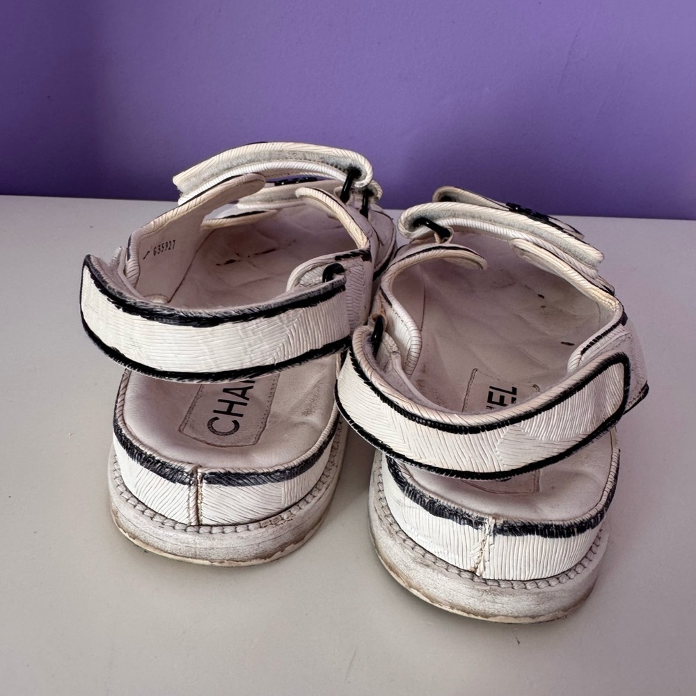 Chanel White Dad Sandals with Black Trim - Picture 12 of 14